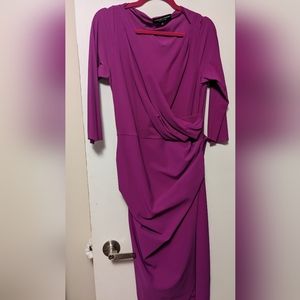 Chiara Boni Purple Faux Wrap 3/4 Sleeve Dress - Size 48